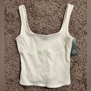 Cropped White Ribbed Tank